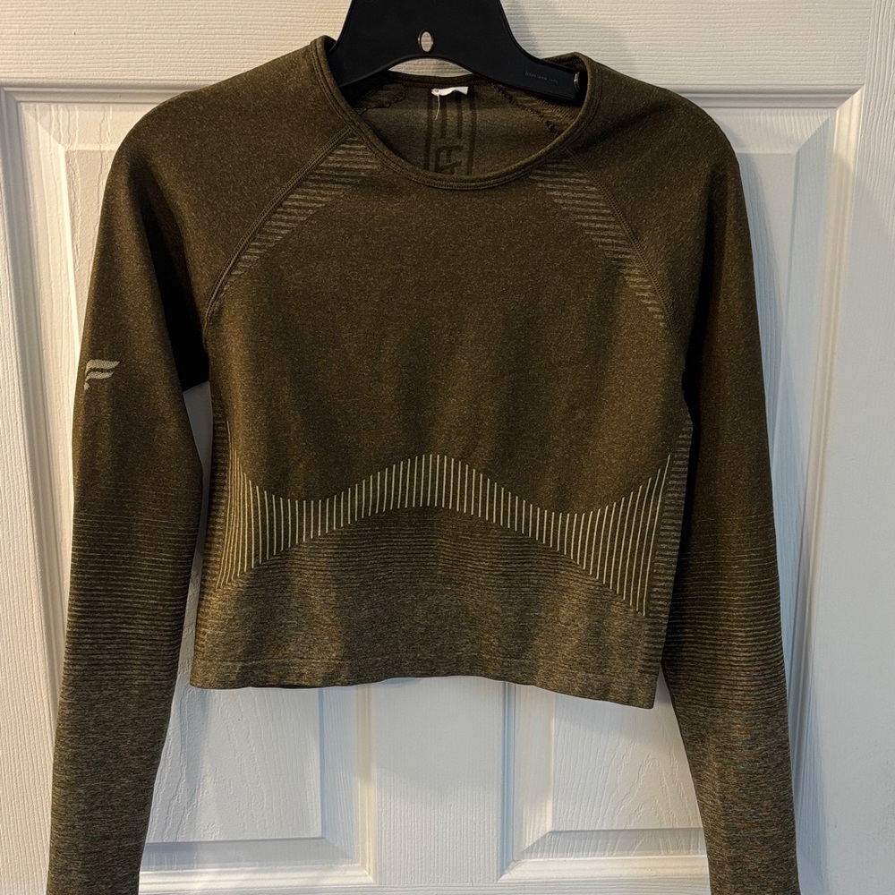 Fabletics Dark Olive Long Sleeve Crop Top